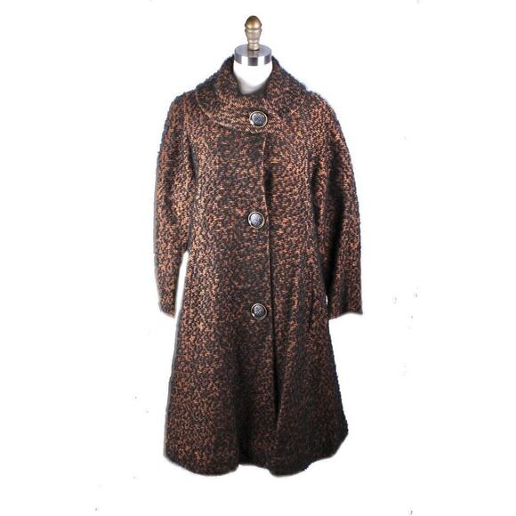 Vintage 1950s Swing Coat Brown/Black Boucle Fuzzy M/L Womens Winter - Picture 1 of 11